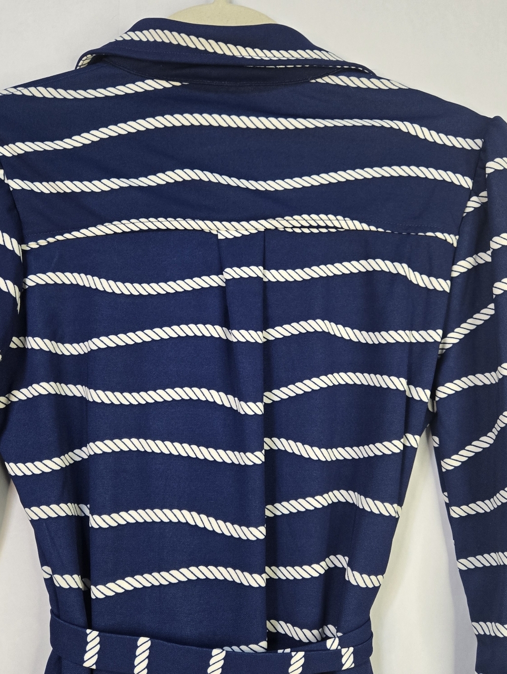 TWRHLL By Christie Brinkley Sz PXS Navy Rope-Print L/Sl Tie Shirt Dress - Picture 9 of 12